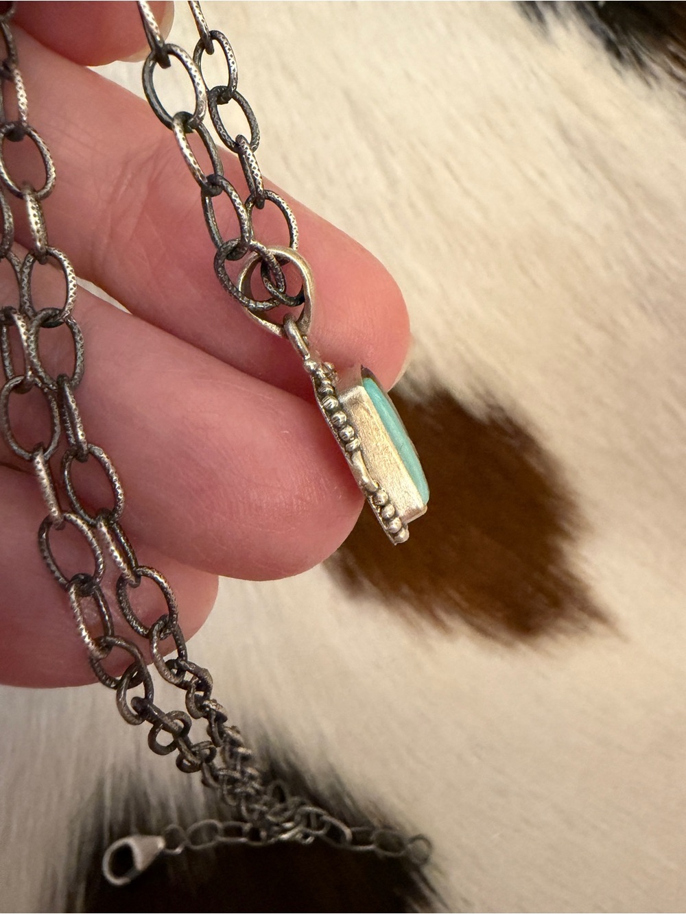 ❤️ Black Jack Turquoise Rectangular Pendant Navajo Style Sterling Unisex .87”L - Picture 10 of 15